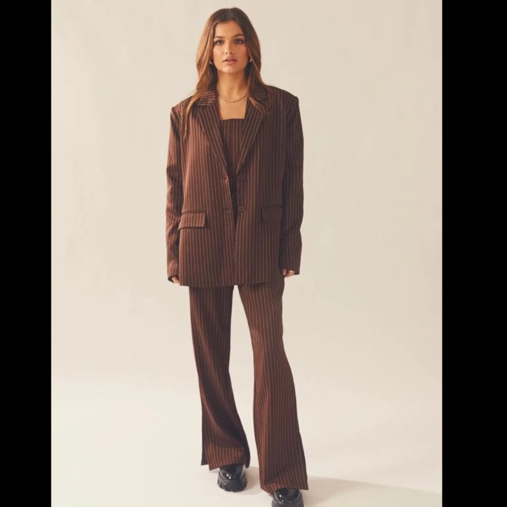 NWT Peppermayo Talula Pinstripe Pants & Blazer SET - Chocolate Brown - US 8